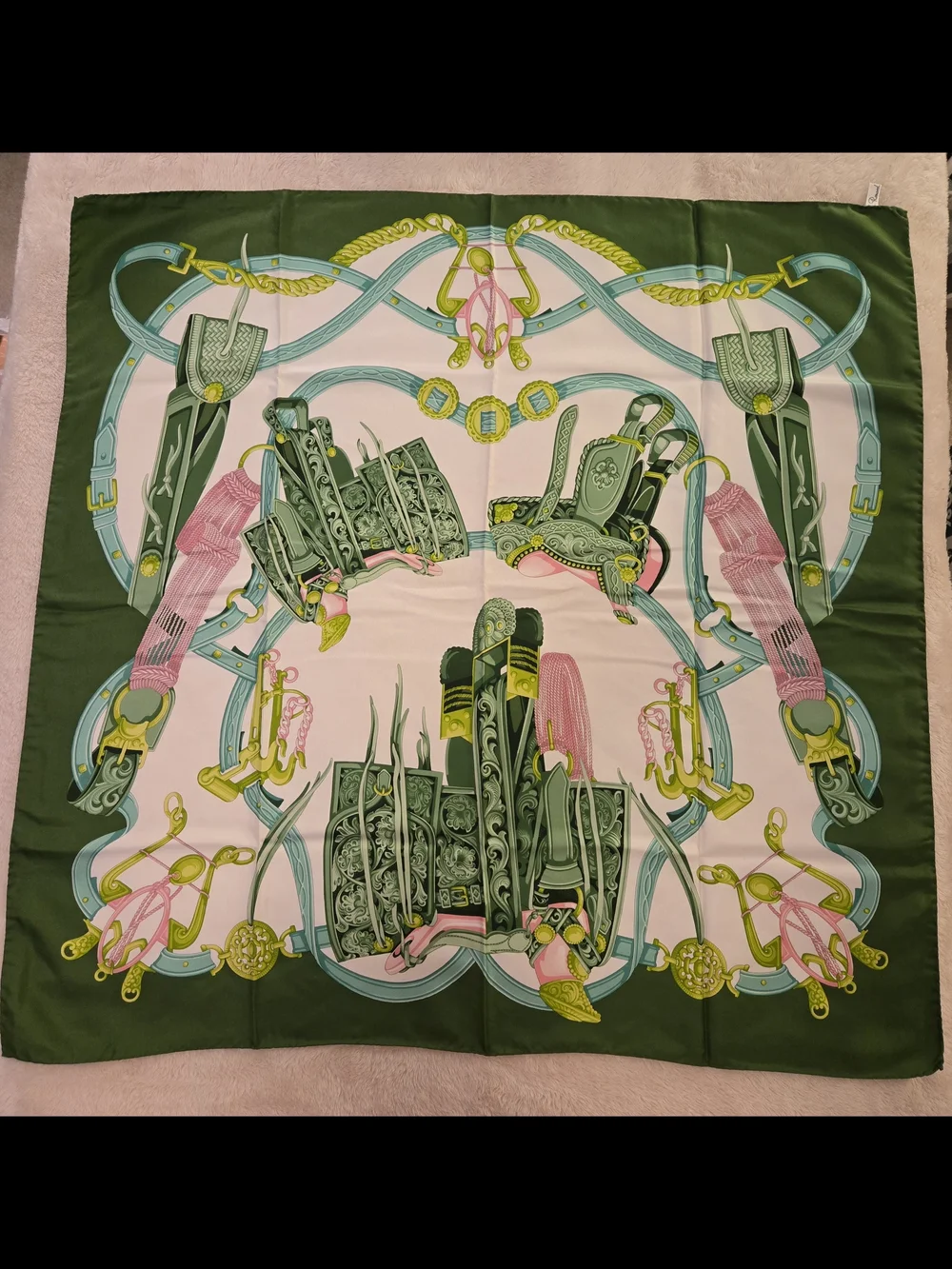 Green and Pink Equestrian Silk Scarf